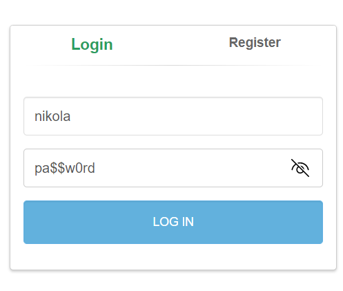 Форма для ввода имени пользователя и пароля.